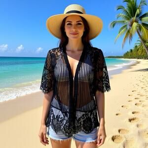 Grunge Cardigan Jacket Black Lace Mesh Goth Dark Romantic Fairycore Festival S